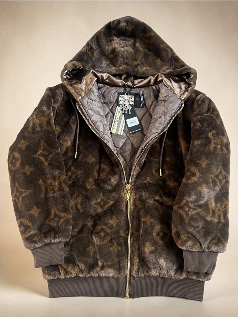 Watson Unisex Luxury Monogram Brown Fur
Hooded Full Zip Jacket